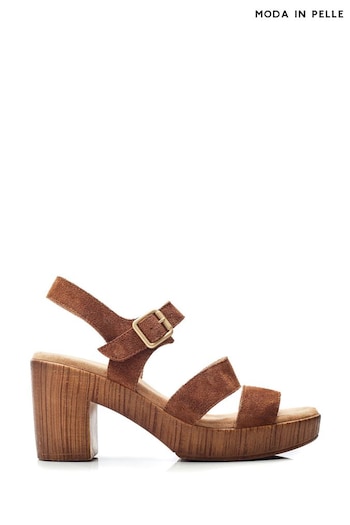 Moda in Pelle Moniqua Three Band Wood Effect Comfort Platform Brown Sandals (E21267) | £89