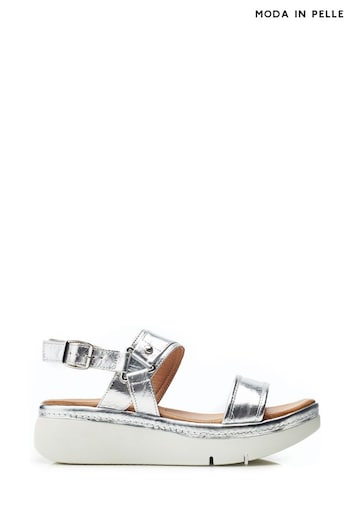 Moda in Pelle Nelly Two Part Flexi Ring Hardware Wedge Silver Sandals (E21271) | £79