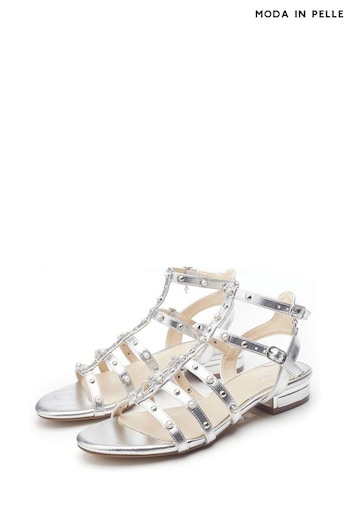 Moda in Pelle Silver Tone Olaino Gladiator Pearl Sandals (E21276) | £79