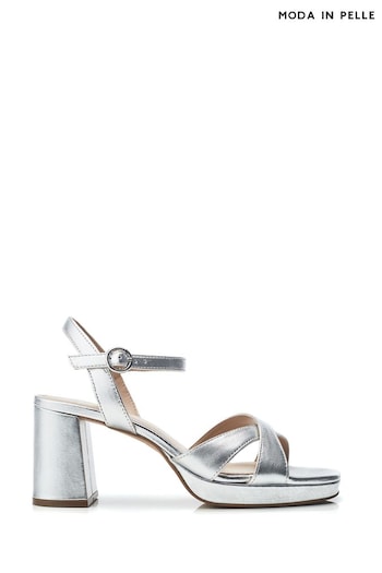 Moda in Pelle Silver Tone Marli Cross Over Block Heel Platform Sandals (E21280) | £89