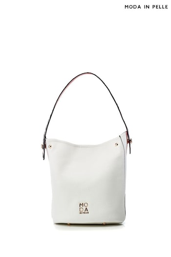 Moda in Pelle Jade Bucket White Bag With Feature Strap (E21289) | £89