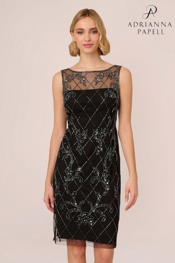 Adrianna Papell Studio Beaded Sheath Black Dress (E21305) | £139
