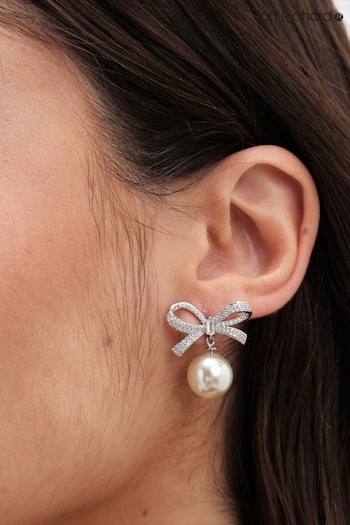 Jon Richard Silver Tone Cubic Zirconia Bow And Pearl Earrings (E21318) | £25