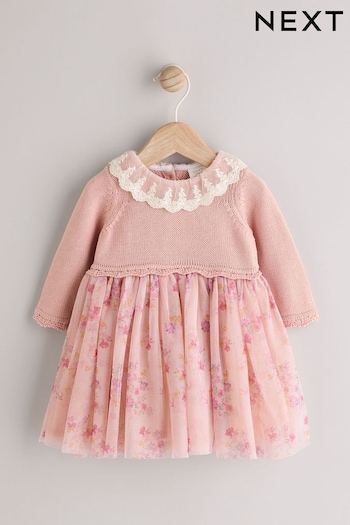 Pink Floral Mesh Baby Twofer Mesh Dress (0mths-2yrs) (E21614) | £18 - £20