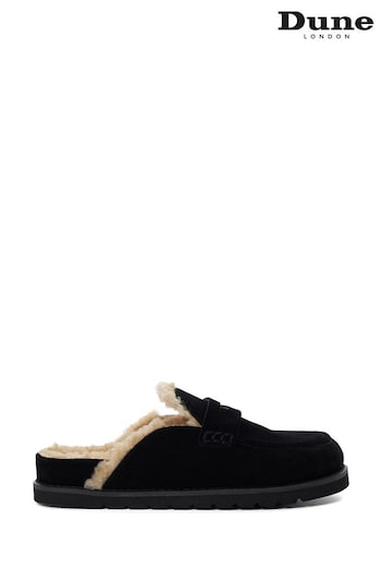Dune London Black Goldy Shearling Lined Backless Loafers (E22075) | £90