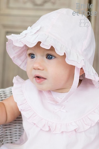 Emile Et Rose Pink Lawn Sunhat Hat With Frilled Brim and Chin Strap (E22079) | £15