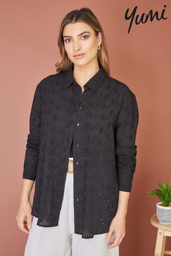 Yumi Black Relaxed Cotton Broderie Anglaise Shirt (E22179) | £40