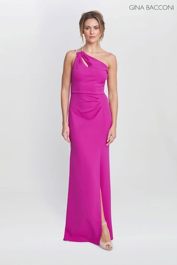 Gina tulle-detail Bacconi Pink Bryony One Shoulder Maxi Dress (E22309) | £270