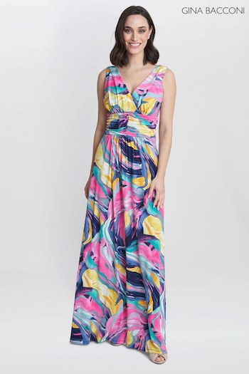Gina Bacconi Pink Camille Jersey Maxi Dress (E22313) | £120