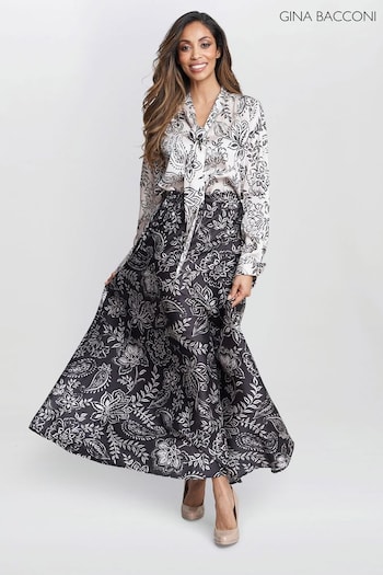 Gina jordan Bacconi Dakota Satin Elastic Waist Black Skirt (E22323) | £49