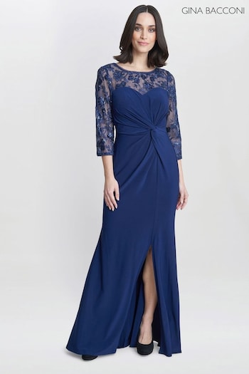 Gina Tricot Bacconi Blue Sonia Maxi Knot Front Sweetheart Dress (E22324) | £299