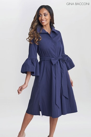 Gina Bacconi Blue Melinda Taffeta bolt Shirt Dress (E22325) | £320
