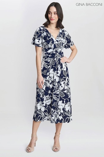 Gina Bacconi Blue Gemma Jersey Print Dress (E22326) | £120