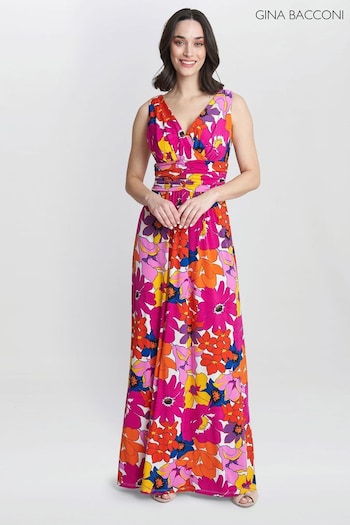 Gina Bacconi Pink Jaime Jersey Maxi Dress (E22328) | £120