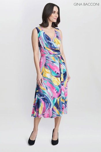 Gina Bacconi Pink Anastacia Fit And Flare Jersey Dress (E22334) | £120