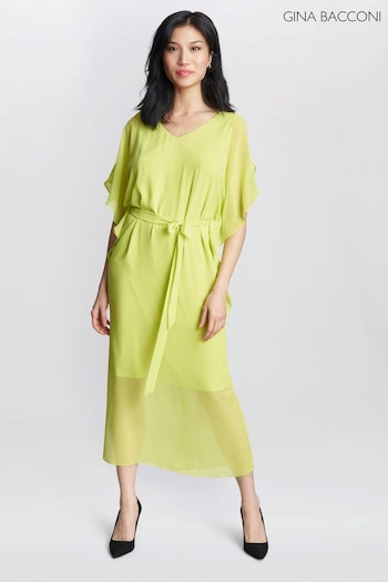 Gina Bacconi Green FRANCESCA Cold Shoulder Maxi Dress with Belt (E22340) | £220