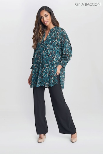 Gina Michelle Bacconi Green Dido Collarless Tunics Top (E22345) | £59
