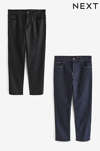 Blue Indigo Rinse/ Black Solid Classic Stretch Straight Fit Jeans 2 Pack (E22438) | £50