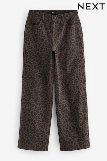 Leopard Printed 100% Cotton Wide Leg Jeans (E22921) | £45