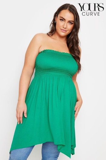 Yours Curve Green Shirred Hanky Hem Top (E23073) | £20