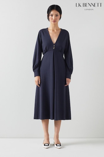 LK Bennett Blue Jenny Petite Lenzing™ Ecovero™ Viscose Blend Dress (E23474) | £229