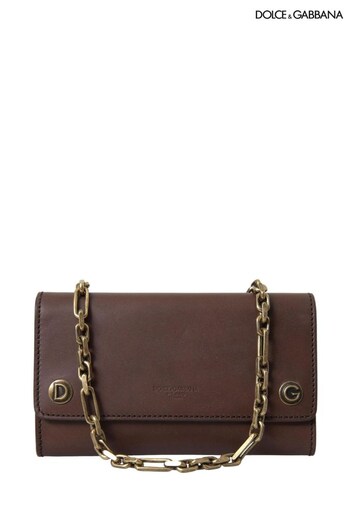 Dolce & Gabbana 100% Authentic Leather Shoulder Brown Bag with Gold Metal Detailing (E23478) | £775