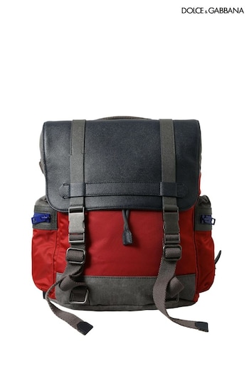Jewellery & Watches Red Nylon Leather Backpack with Buckle Closure and Silver Detailing (E23479) | £775