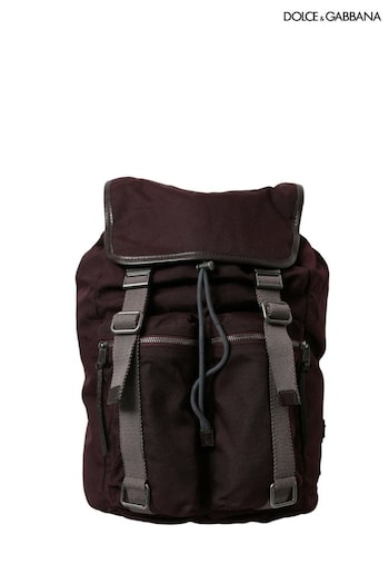 Dolce & Gabbana Bermuda Shorts Maroon Nylon Leather Rucksack Backpack with Metal Detailing (E23485) | £695
