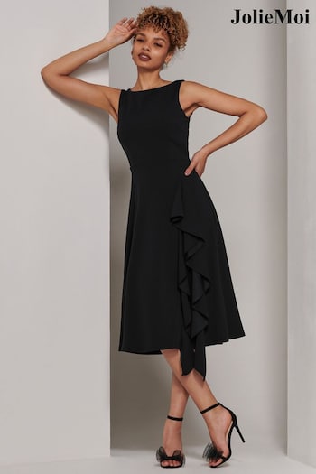 Jolie Moi Black Haylen Frill Detail Midi Dress (E23573) | £68