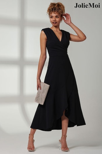 Jolie Moi Black Preslie Wrap Frill Hem Maxi Dress (E23574) | £75