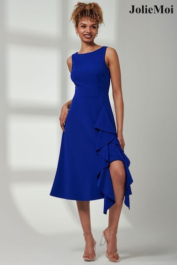 Jolie Moi Blue Haylen Frill Detail Midi Dress (E23575) | £68