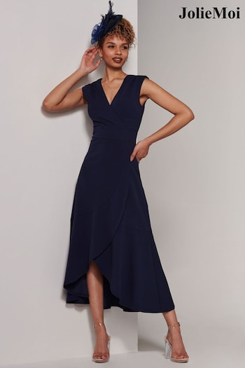 Jolie Moi Black Chrome Preslie Wrap Frill Hem Maxi Dress (E23578) | £75