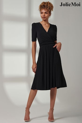 Jolie Moi Black Bianca Half Sleeve Jersey Midi Dress (E23580) | £68