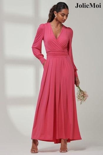 Jolie Moi Pink Giulia Long Sleeve Maxi Dress (E23582) | £89