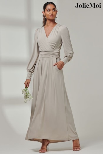 Jolie Moi Grey Giulia Long Sleeve Maxi Dress (E23587) | £89