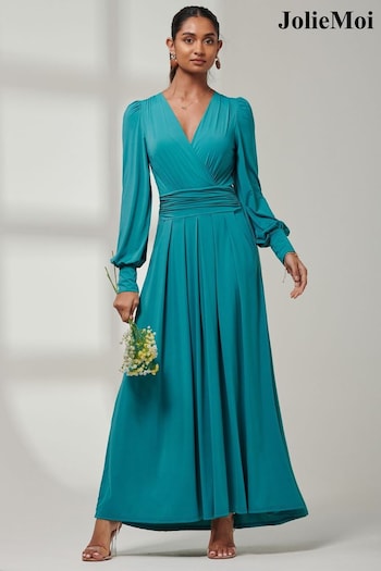 Jolie Moi Green Giulia Long Sleeve Maxi Dress (E23589) | £89