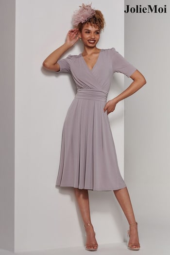 Jolie Moi Grey Bianca Half Sleeve Jersey Midi Dress (E23591) | £68