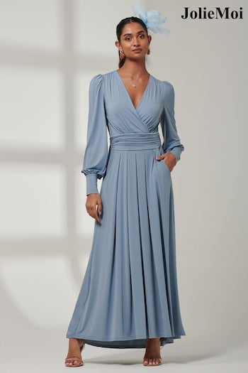 Jolie Moi Blue Giulia Long Sleeve Maxi Dress (E23592) | £89