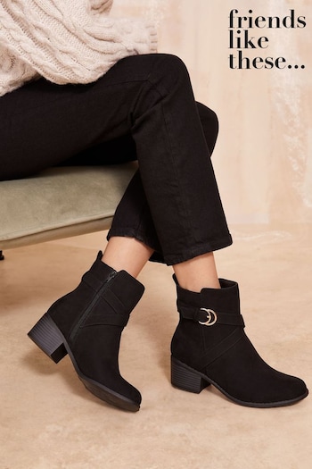 Autumn Winter shoes 224 Black Low Block Heel Ankle Buckle Faux Suede Boots (E23617) | £42