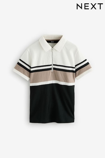 Black/Ecru Colourblock Short Sleeve 100% Cotton pleated Polo Shirt (3-16yrs) (E23634) | £16 - £21