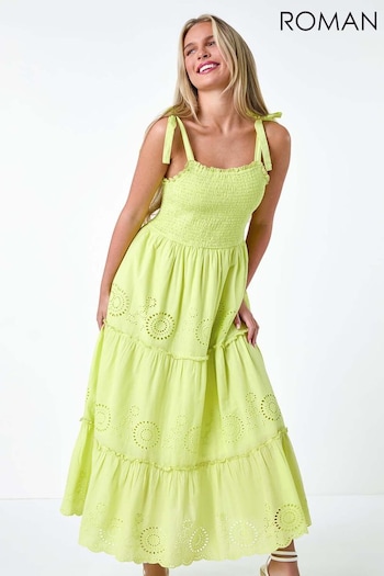 Roman Yellow Cotton Broderie Tiered Maxi Dress (E23681) | £50