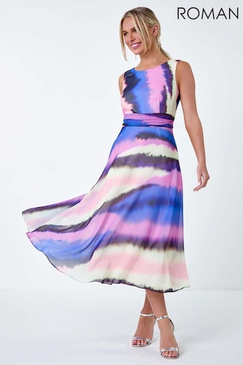 Roman Purple Sleeveless Abstract Print Midi Dress (E23694) | £60