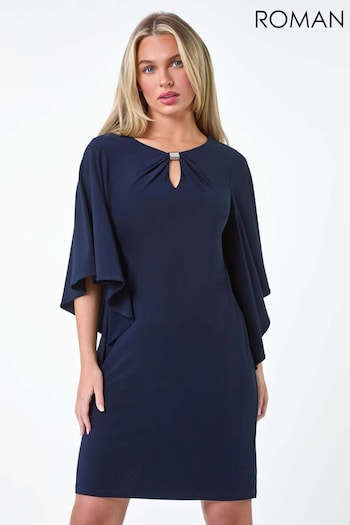 Roman Blue Asymmetric Sleeve Shift Dress (E23697) | £55