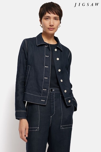 Jigsaw Blue Linen Cropped Contrast Jacket (E23712) | £150