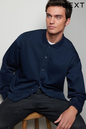 Navy Blue Cotton Rich Jersey Button Through Shacket (E23781) | £34