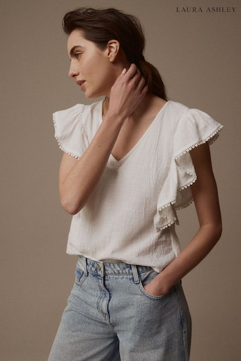 Laura Ashley White Ruffle Frill Top (E23874) | £28