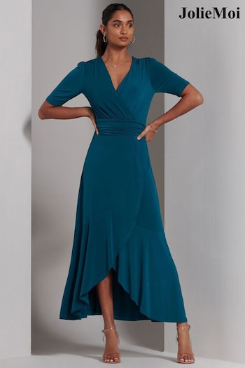 Jolie Moi Blue Olana Jersey Frill Hem Maxi Dress (E23893) | £79