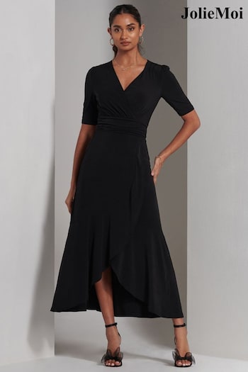 Jolie Moi Black Olana Jersey Frill Hem Maxi Dress (E23894) | £79