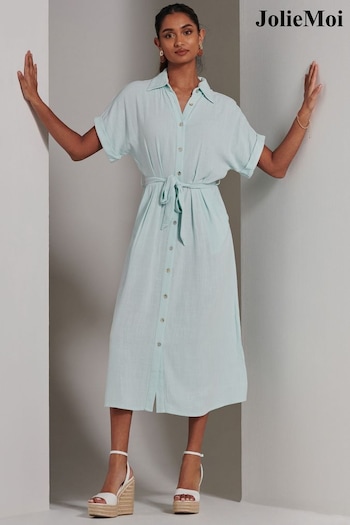Jolie Moi Blue Jessie Linen Shirt Nude Midi Dress (E23896) | £68