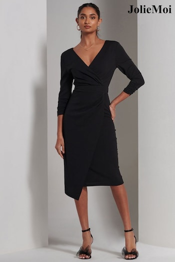 Jolie Moi Black Violetta 3/4 Sleeve Bodycon Dress (E23900) | £68
